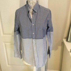 Checker Striped Blue Button Down Shirt